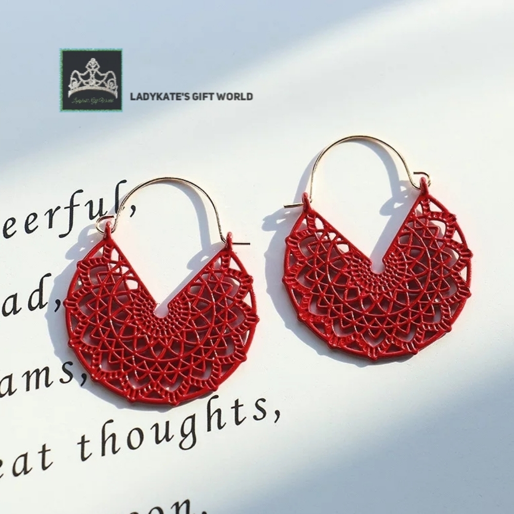 Ethnic Summer Hollow Red Earrings